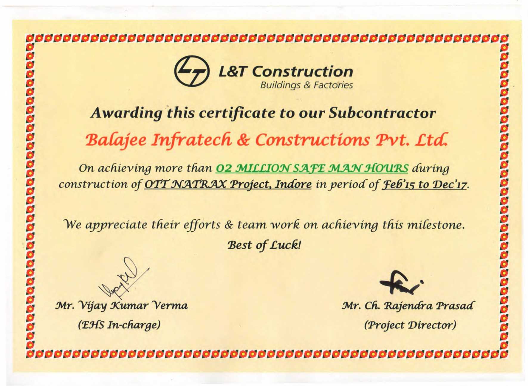 Construction Safety Milestone