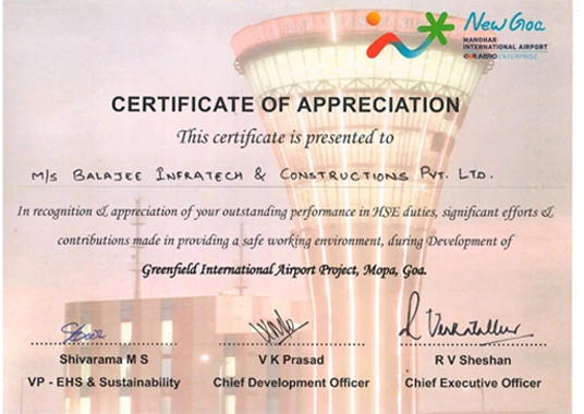 Mopa Airport — Certificate of Appreciation