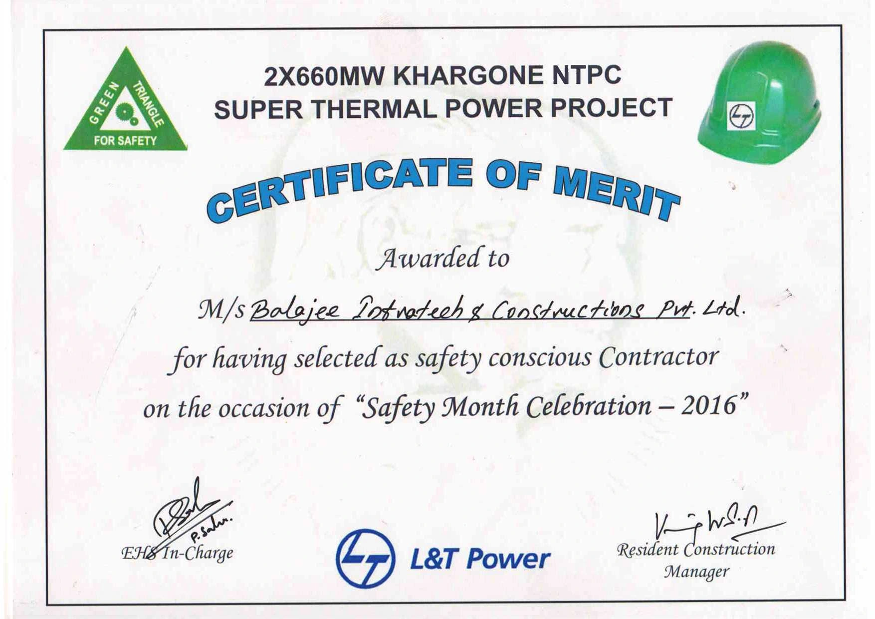 Khargone NTPC — Certificate of Merit